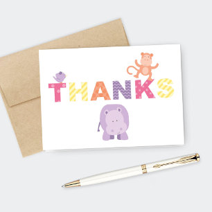 Jungle Animals for Baby Girl Pink Thanks Thank You Card