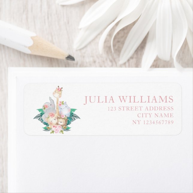 Jungle Animals Girl Birthday Address Return Address Label (Insitu)