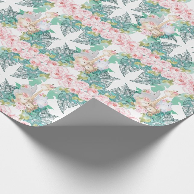 Jungle Animals Girl Birthday Safari Wrapping Paper (Corner)