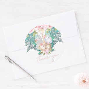 Jungle Animals Girl Birthday Thank you Classic Round Sticker
