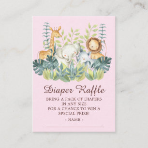 Jungle Animals Girls Baby Shower Diaper Raffle Enclosure Card