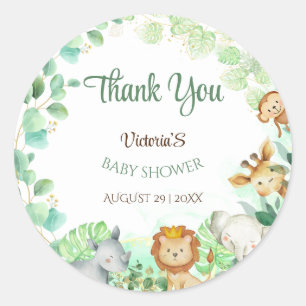Jungle Animals Gold Botanica Baby Shower Classic Round Sticker