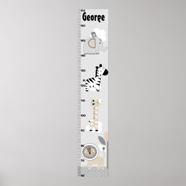 Jungle Animals Gray Growth Chart Keep at 8x44! (Front)