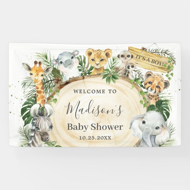 Jungle Animals Greenery Baby Shower Backdrop  Banner (Horizontal)
