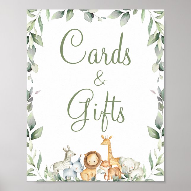 Jungle Animals Greenery Baby Shower Cards Gifts  Poster (Front)