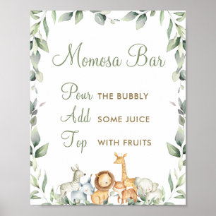 Jungle Animals Greenery Baby Shower Momosa Bar Poster