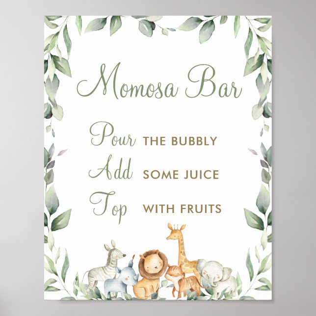 Jungle Animals Greenery Baby Shower Momosa Bar  Poster (Front)