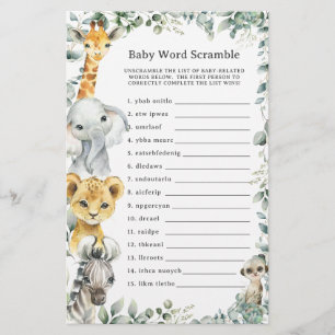 Jungle Animals Greenery Baby Word Scramble Game