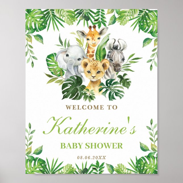 Jungle Animals Greenery Boy Baby Shower Welcome  Poster (Front)