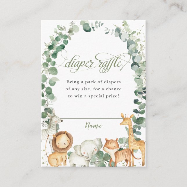 Jungle Animals Greenery Diaper Raffle Ticket   Enclosure Card (Front)