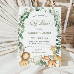 Jungle Animals Greenery Gender Neutral Baby Shower Invitation