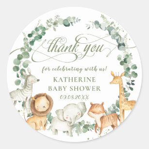Jungle Animals Greenery Neutral Baby Shower Favour Classic Round Sticker