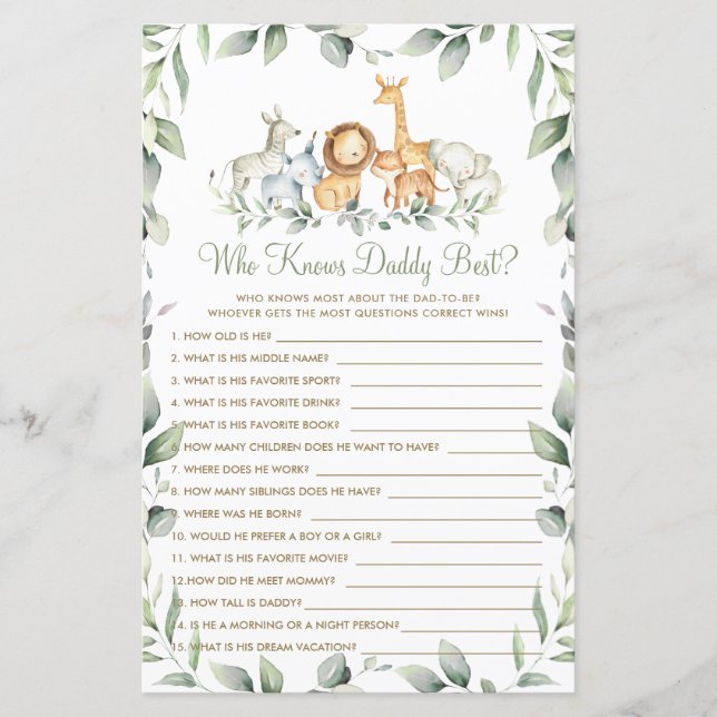 Jungle Animals Greenery Who Knows Daddy Best Game (Front)