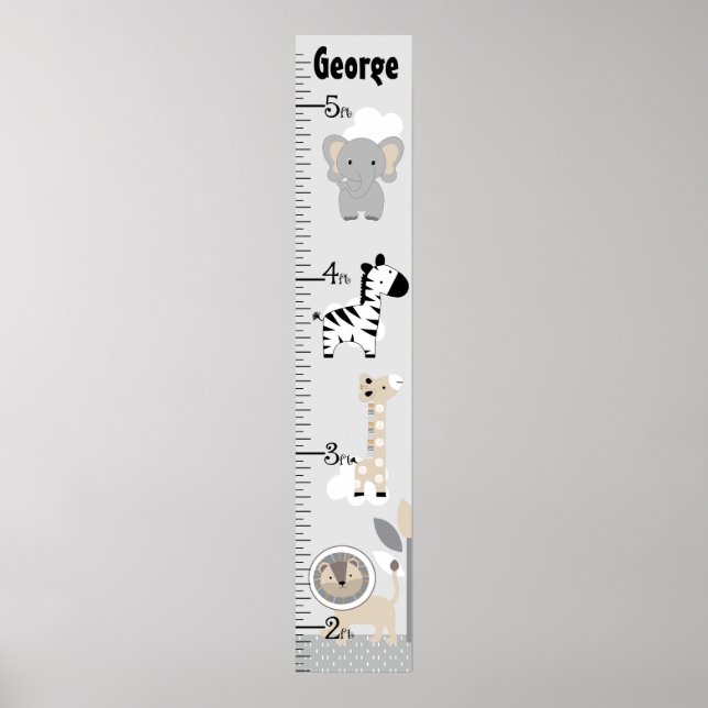 Jungle Animals Grey Growth Chart Keep at 8x44! (Front)