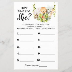 Jungle Animals How old was She Baby Shower Card