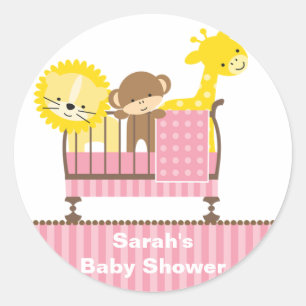 Jungle Animals in a Crib (Pink) Stickers