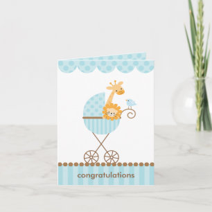 Jungle Animals in Blue Stroller Notecards