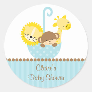 Jungle Animals in Blue Umbrella Stickers
