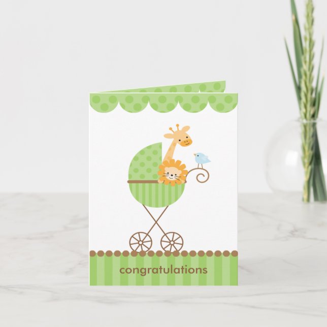 Jungle Animals in Green Stroller Notecards (Front)