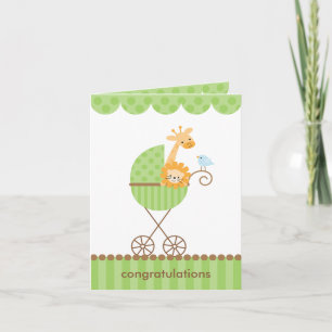 Jungle Animals in Green Stroller Notecards