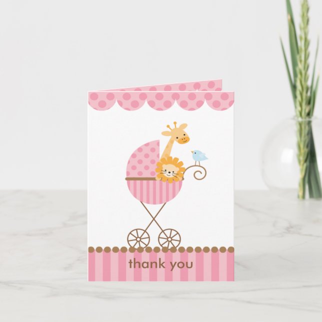 Jungle Animals in Pink Stroller Notecards (Front)