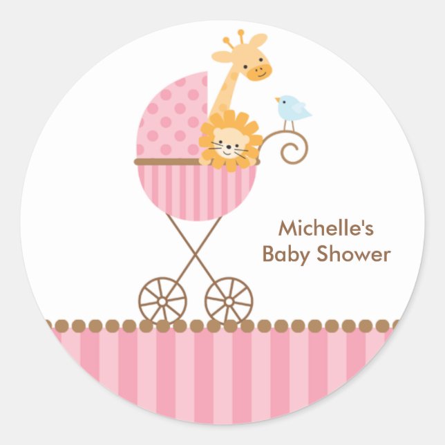 Jungle Animals in Pink Stroller Stickers (Front)
