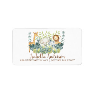 Jungle Animals Neutral Baby Shower Address Label