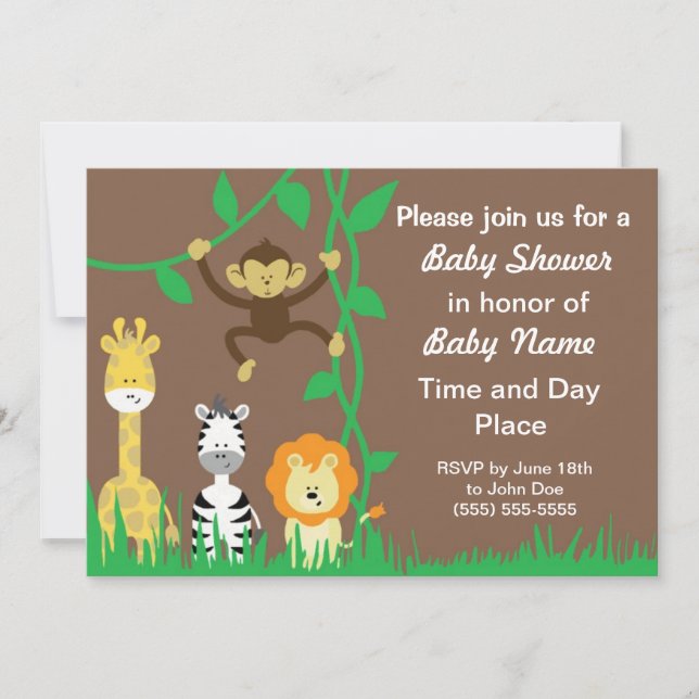 Jungle Animals Neutral Baby Shower Invitations (Front)