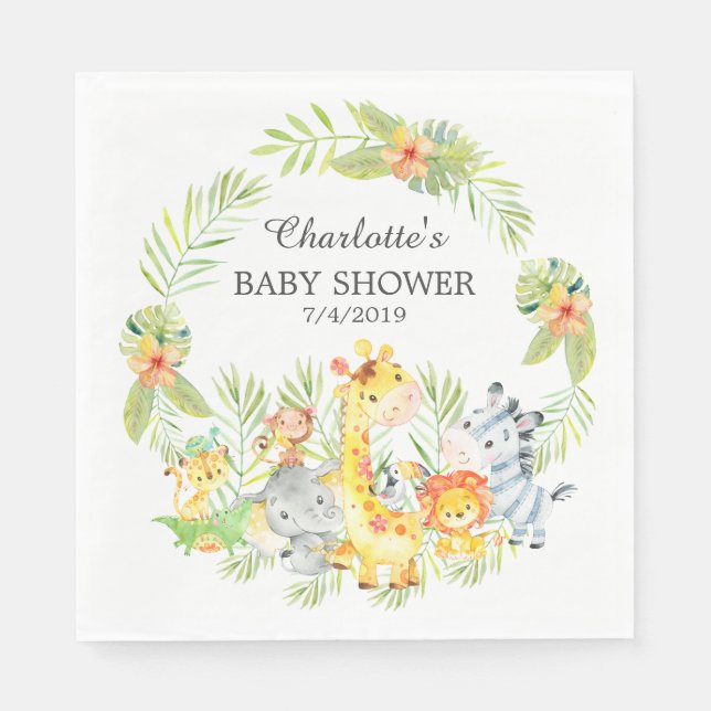 Jungle Animals Neutral Baby Shower  Paper Napkins (Front)