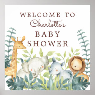 Jungle Animals Neutral Baby Shower Welcome Poster