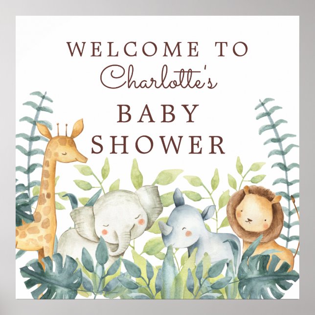 Jungle Animals Neutral Baby Shower Welcome Poster (Front)