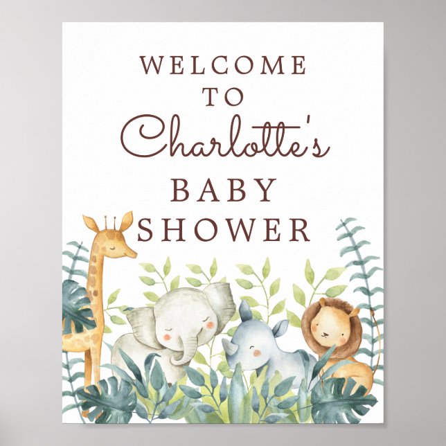 Jungle Animals Neutral Baby Shower Welcome Sign (Front)