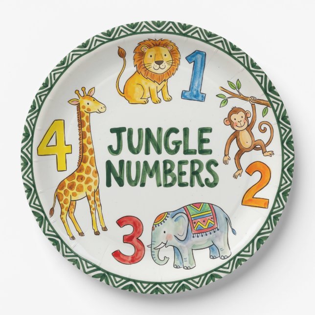 Jungle Animals & Numbers Cute Learning Paper Plate (Front)