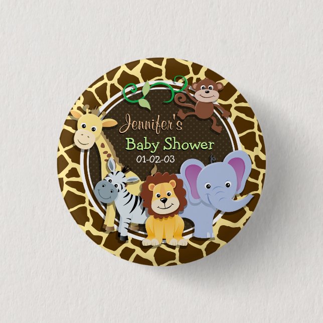 Jungle Animals on Brown Giraffe Animal Print 3 Cm Round Badge (Front)