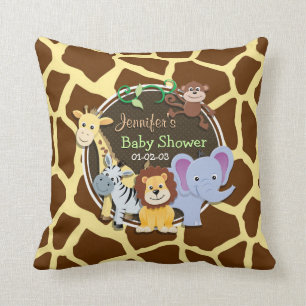 Jungle Animals on Brown Giraffe Animal Print Cushion