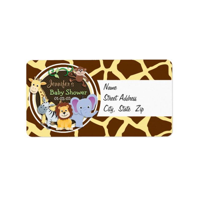 Jungle Animals on Brown Giraffe Animal Print Label (Front)