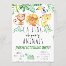 Jungle animals party invitation