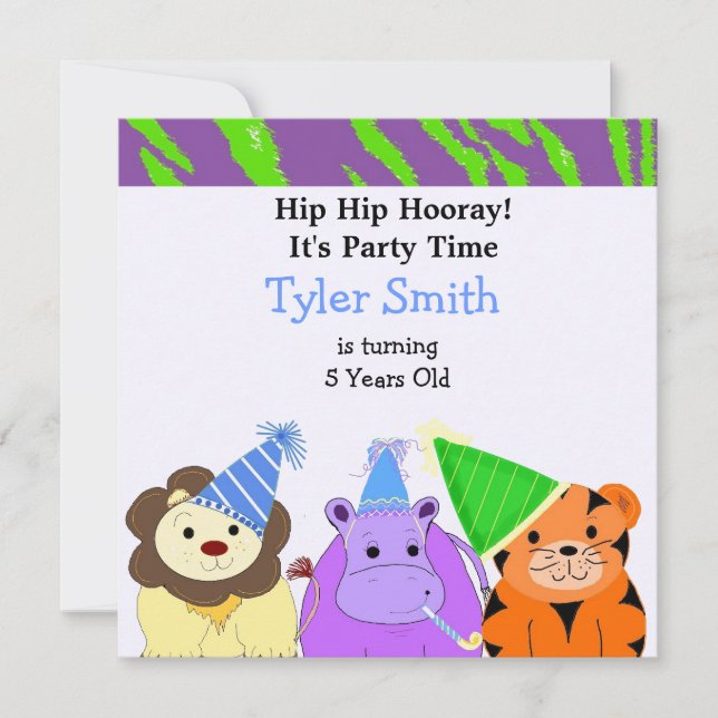 Jungle Animals Party Invitation (Front)