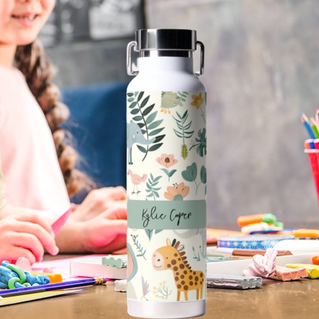 Jungle Animals Pastels Back To School Custom Kids' Water Bottle (Creator Uploaded)