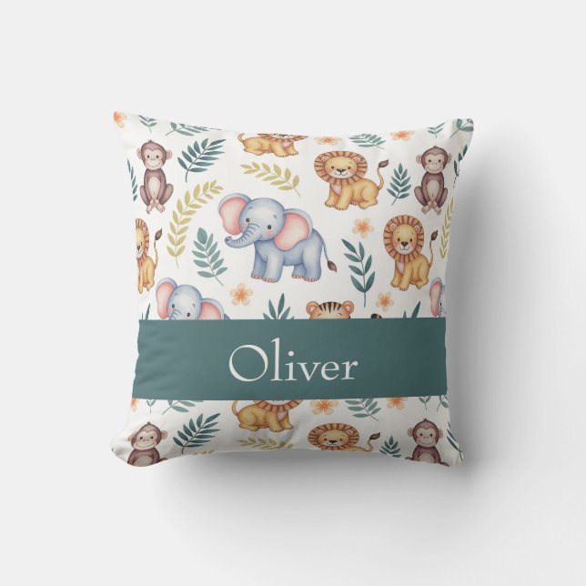 Jungle Animals Personalised Elephants and Lions Cushion (Front)