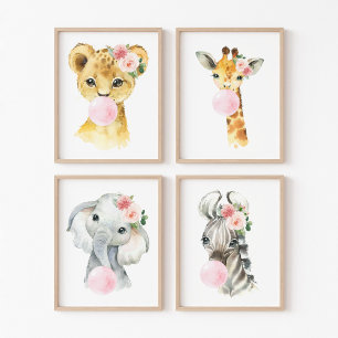 Jungle Animals, Pink Bubble Gum, Girl Nursery