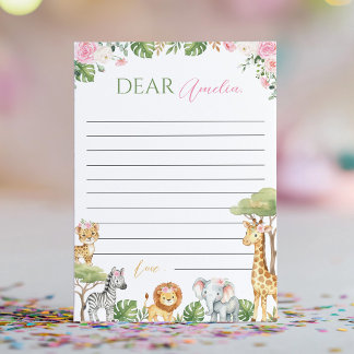 Jungle Animals Pink Time Capsule Note Message Card