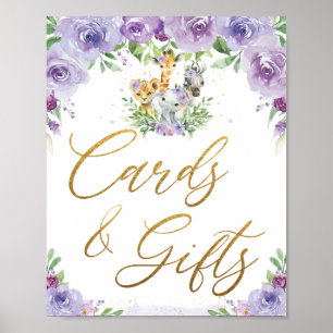 Jungle Animals Purple Floral Cards and Gifts Sign