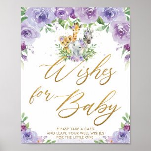 Jungle Animals Purple Floral Wishes for Baby Poster