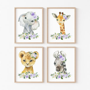 Jungle Animals, Purple Flowers, Gender Neutral