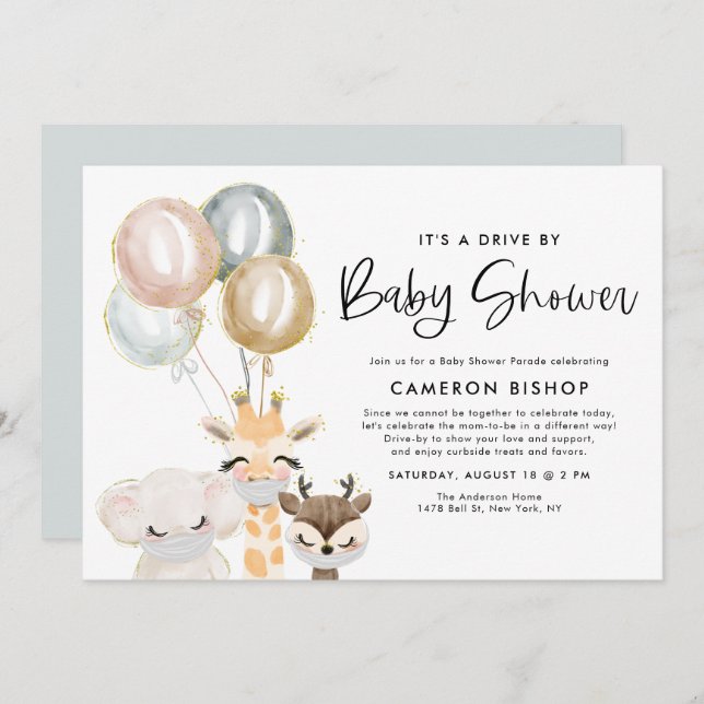 Jungle Animals Quarantine Drive By Baby Shower Invitation (Front/Back)