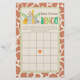 Jungle Animals Safari Baby Shower Bingo Game Flyer