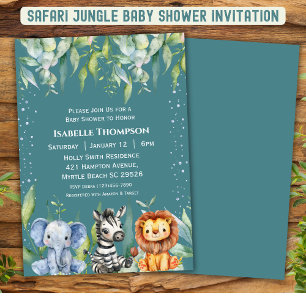Jungle Animals Safari Baby Shower Gender Neutral Invitation
