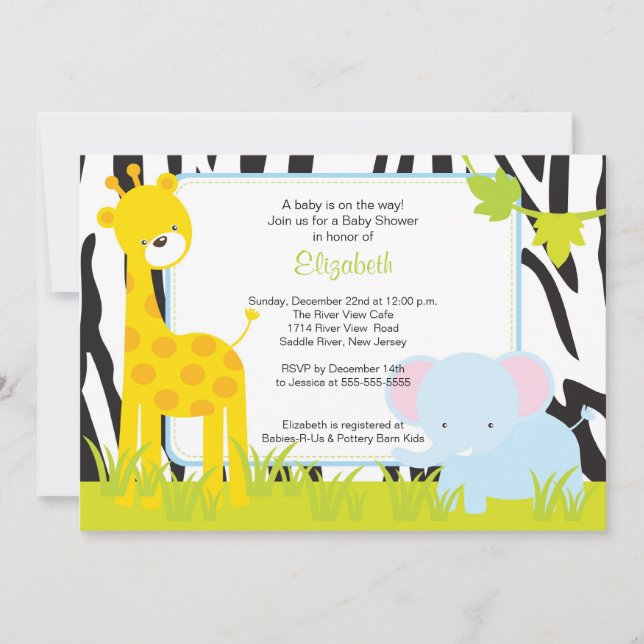 Jungle Animals Safari Baby Shower Invitation (Front)