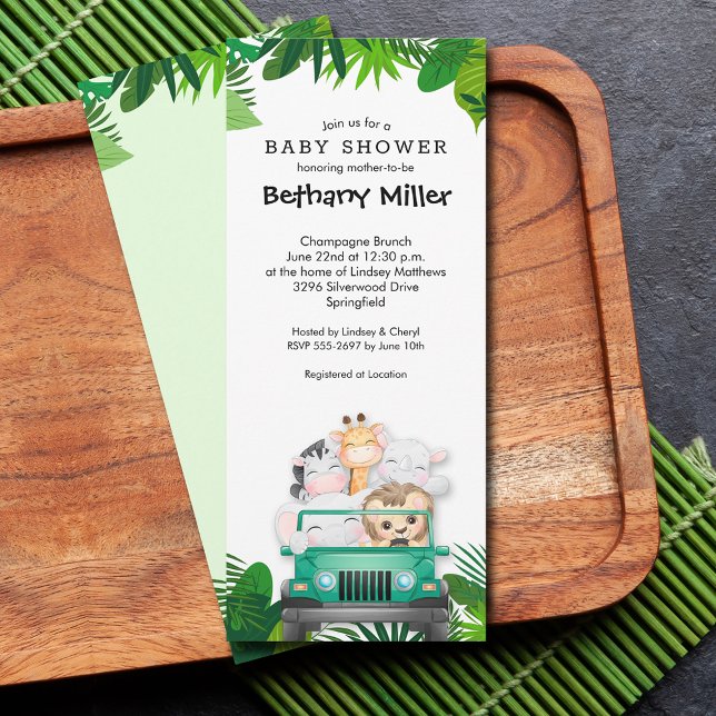 Jungle Animals Safari Baby Shower Invitation (Jungle safari animals baby shower invitations)